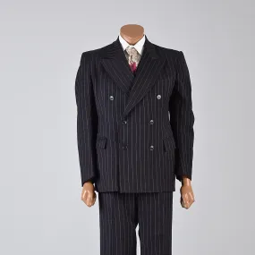 1940s Men's Four Piece Black Pinstripe Suit Double Breasted & Button Fly