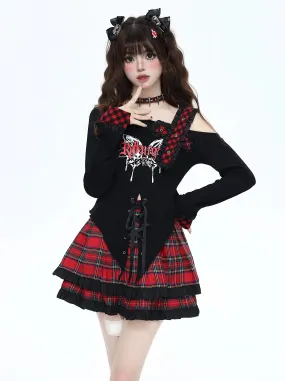 Butterfly Lace-Up Dark Tops