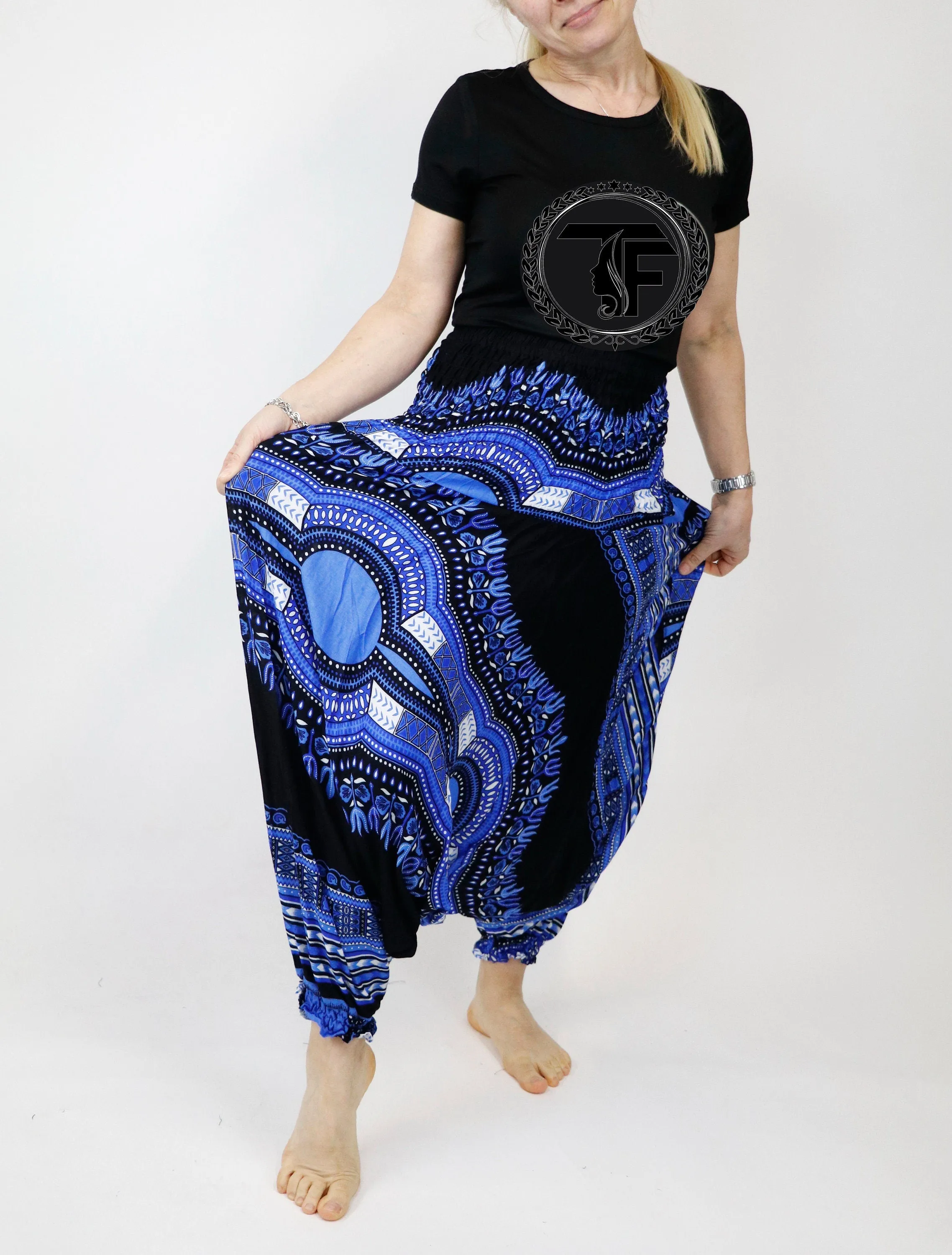 Harem Pants Mandala Unisex Hippie Boho Yoga Pant Jumpsuits Rompers Bohemian Gypsy Loose Clothes African Traditional Baggy Pants Green