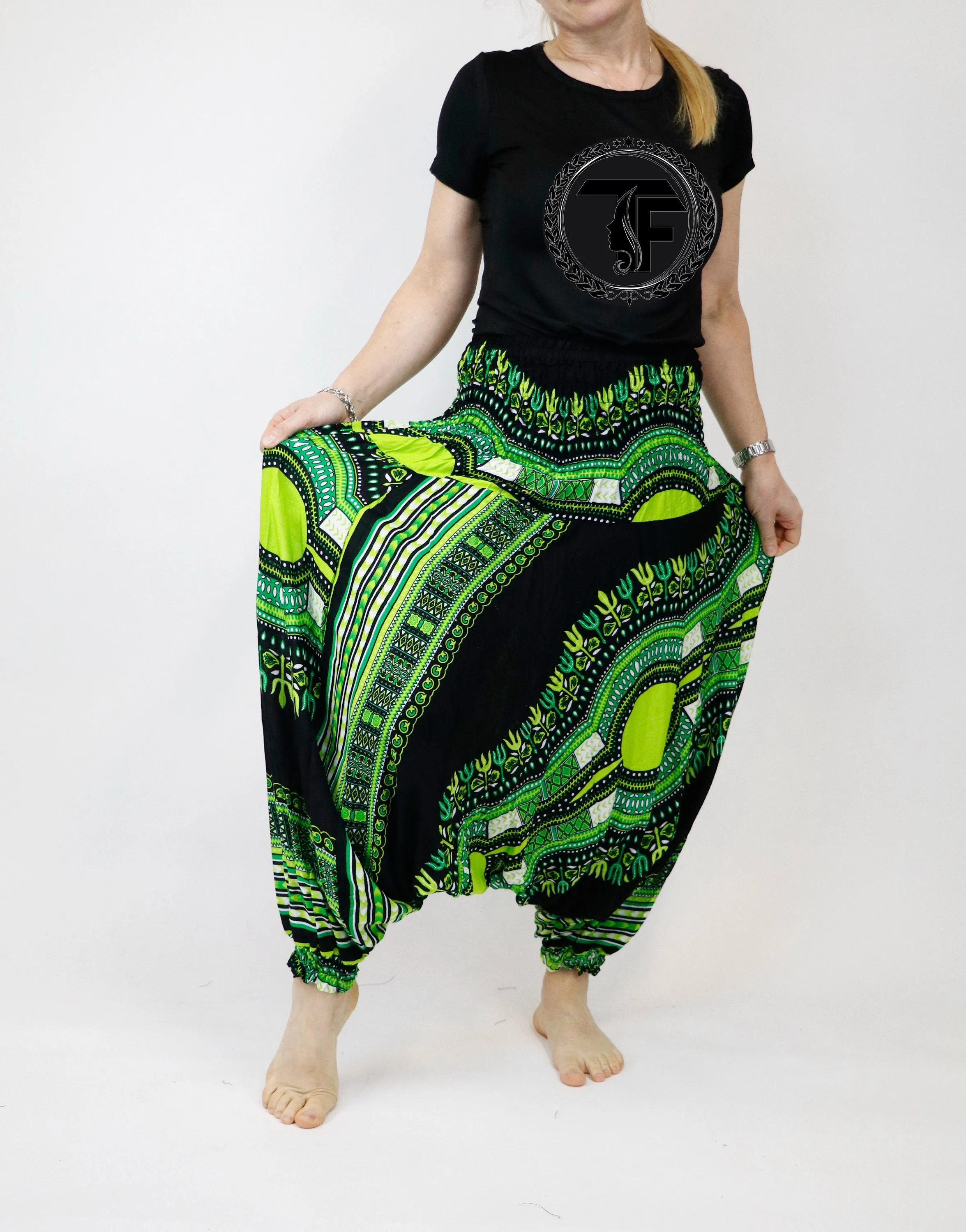 Harem Pants Mandala Unisex Hippie Boho Yoga Pant Jumpsuits Rompers Bohemian Gypsy Loose Clothes African Traditional Baggy Pants Green