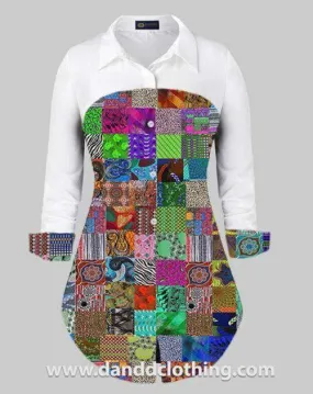 Long Office Shirt Colorful Patches