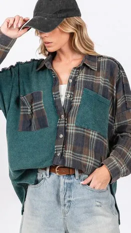 Mixed Plaid   Thermal Knit Top