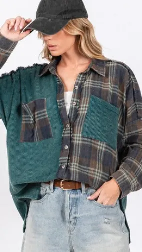 Mixed Plaid   Thermal Knit Top