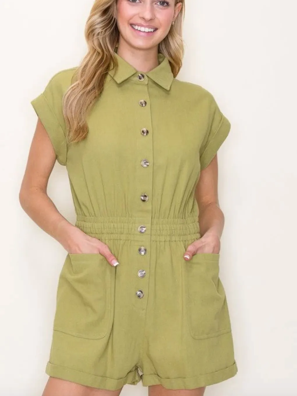 STC Collared Romper-Apple Green