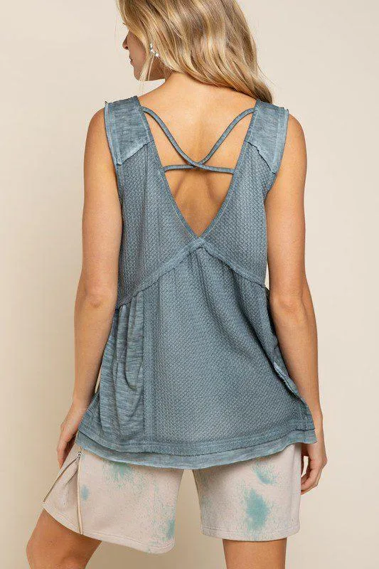 Studded Trim V-Neck Tank