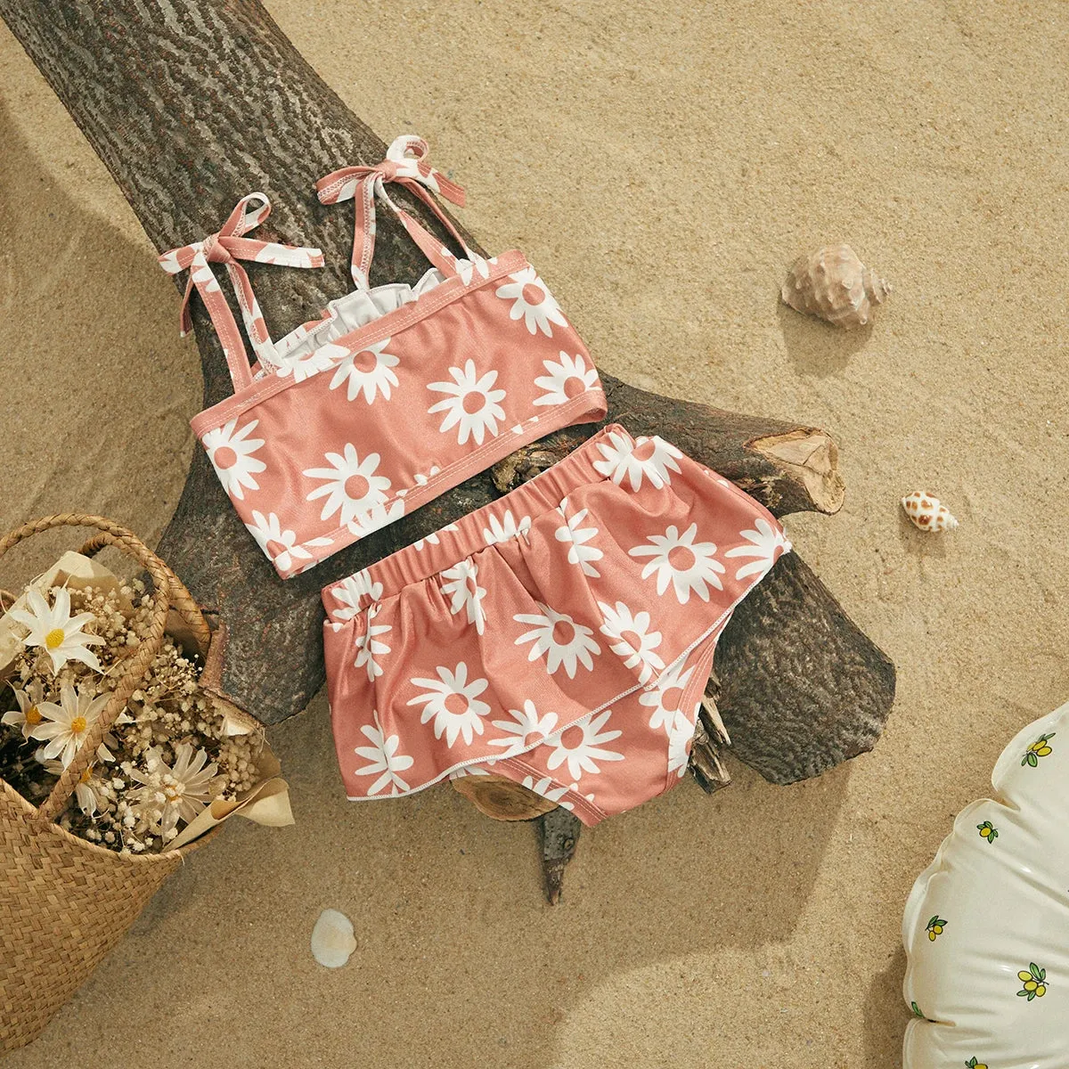 White Daisy Bandage Strap Tankini