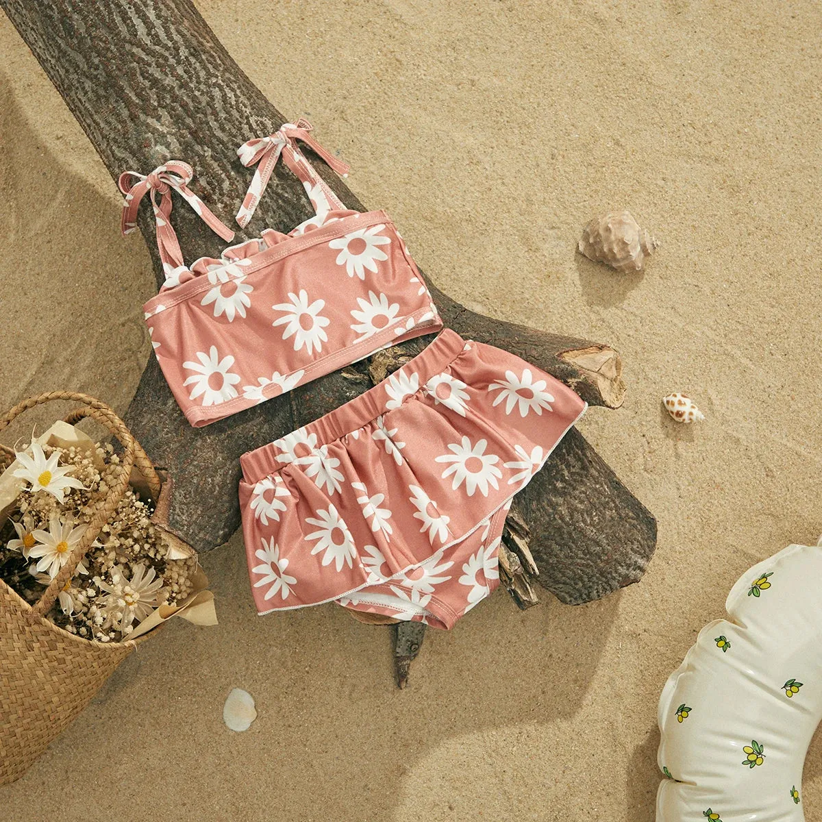 White Daisy Bandage Strap Tankini