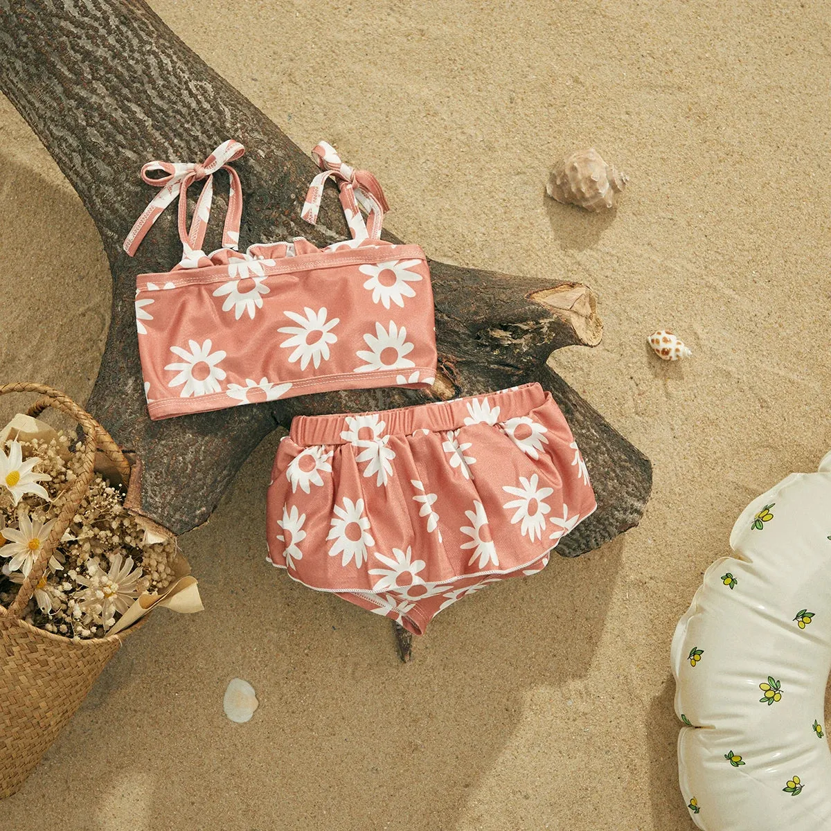 White Daisy Bandage Strap Tankini
